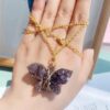 Amethyst Butterfly Necklace Cluster Stone With Gold Wire