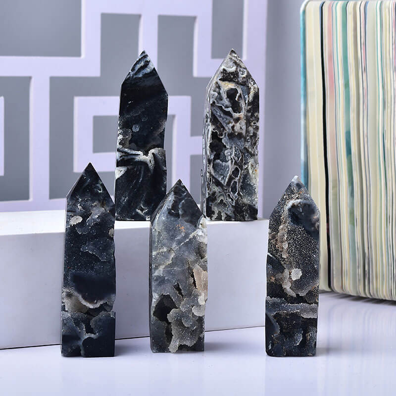 Natural Black Sphalerite Crystal Tower