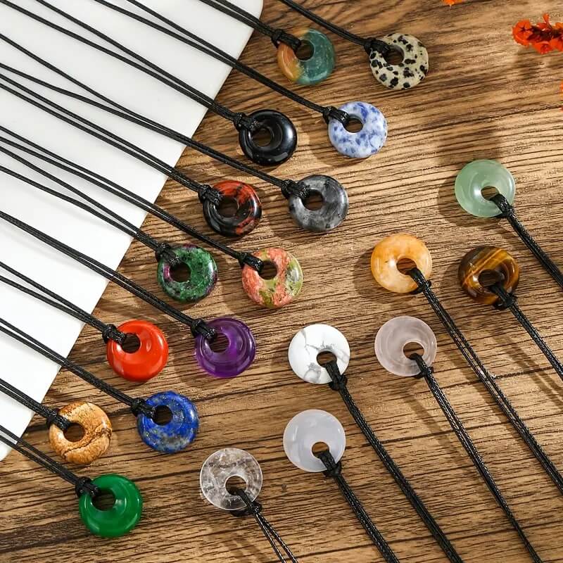 Random 10Pcs Drilled Crystal Circle Pendant Necklace Bulk