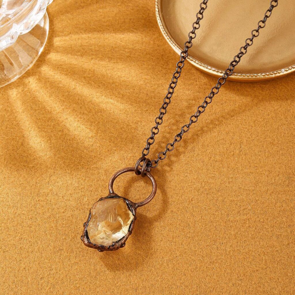 Vintage Gemstone Necklace Amethyst Yellow Crystal