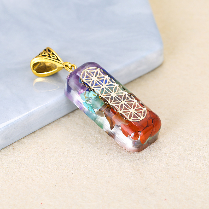 Colourful Crushed Stone Necklace Resin Pendant
