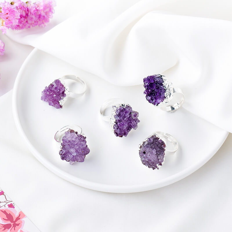 Amethyst Cluster Ring Adjustable