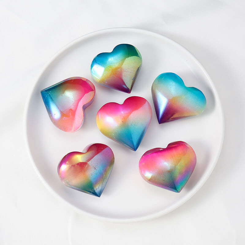 Aura Rainbow Quartz Love Heart Stone
