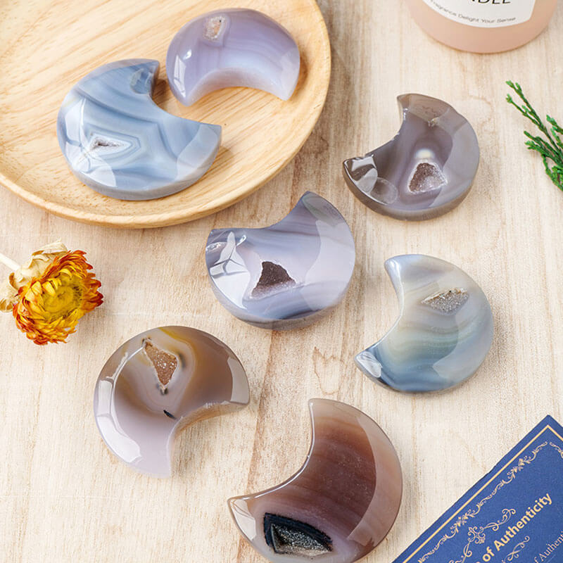 Alternative view of Crystal Agate Hole Wholesale Moon Carving