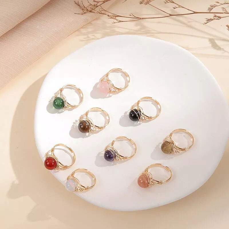 Crystal Beads Ring Wire Wrapped