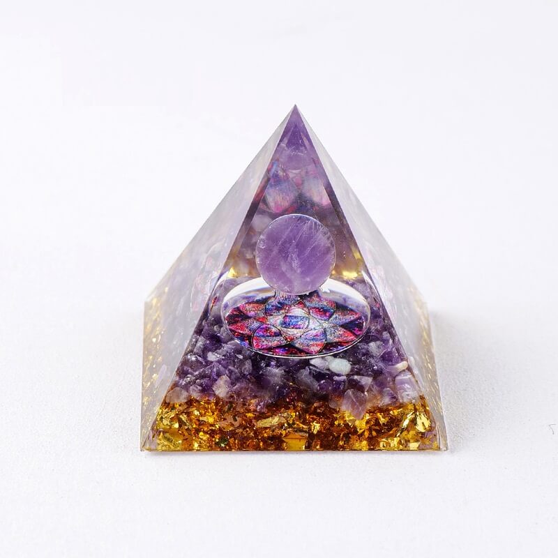 Alternative view of Crystal Pyramid Sphere 2" Chakra Orgone Craft