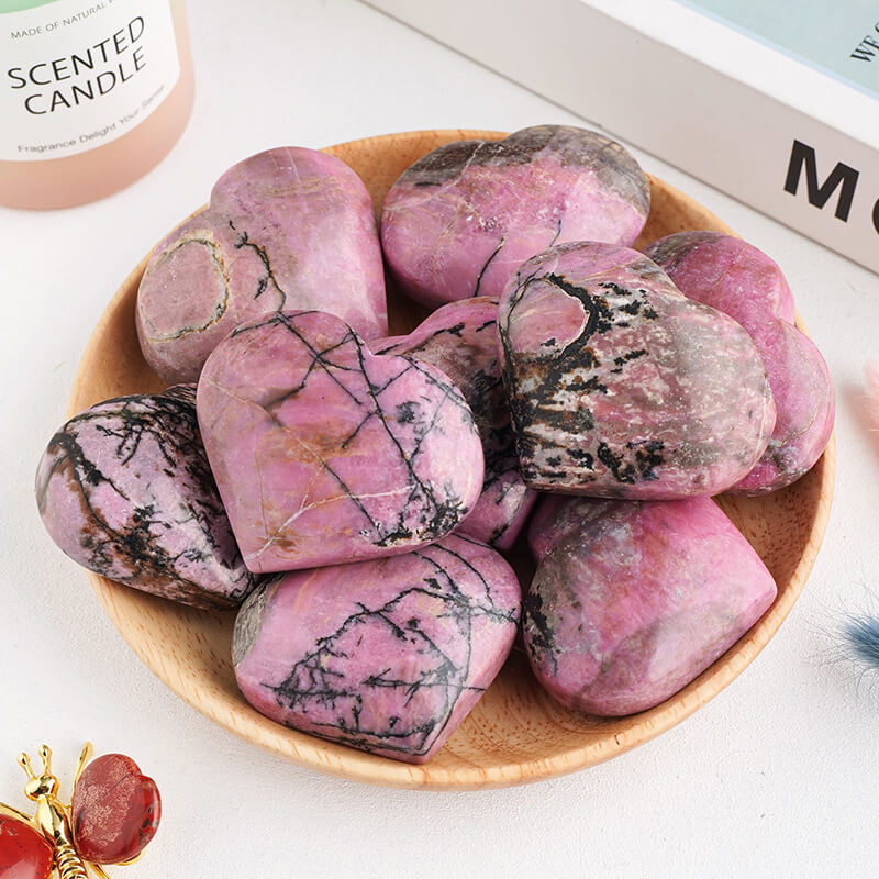 Alternative view of Crystal Rhodonite Heart Ornament In Bulk