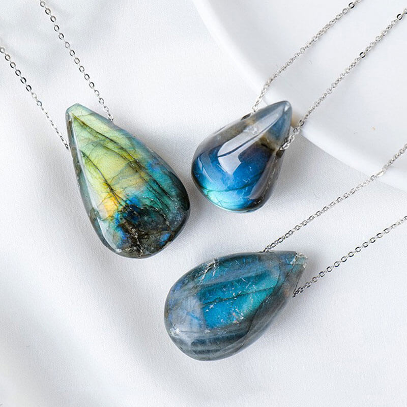 Labradorite Necklace Teardrop Moonstone