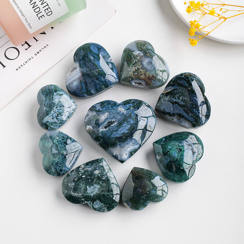 Moss Agate Heart Crystal Stone