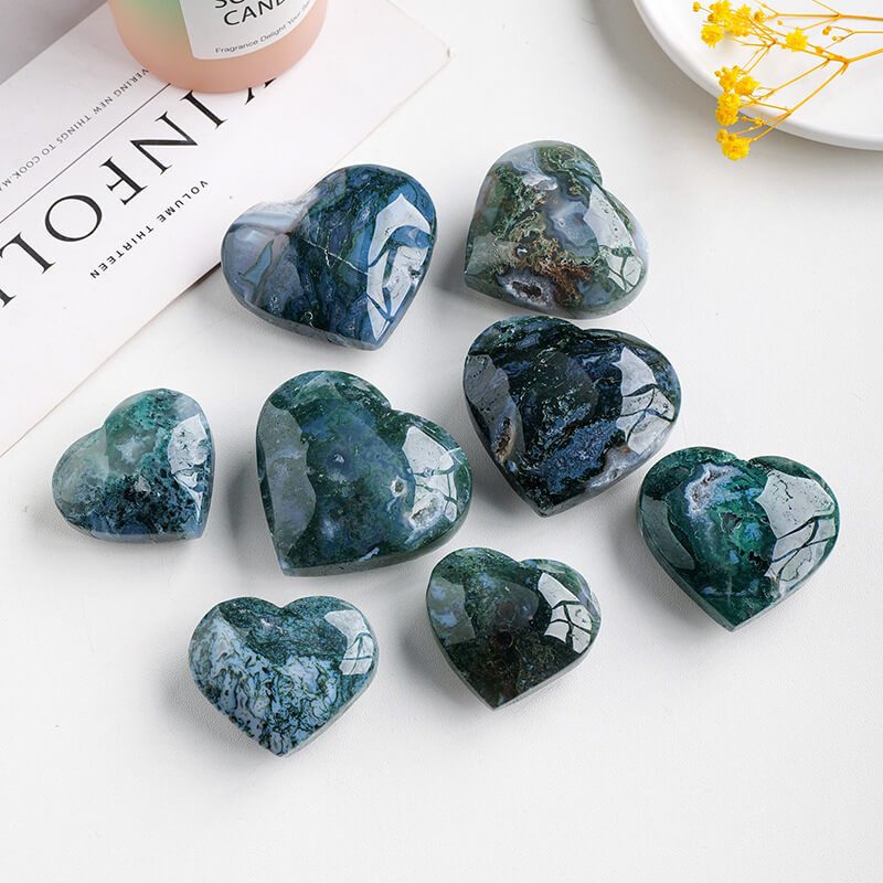 Moss Agate Heart Crystal Stone