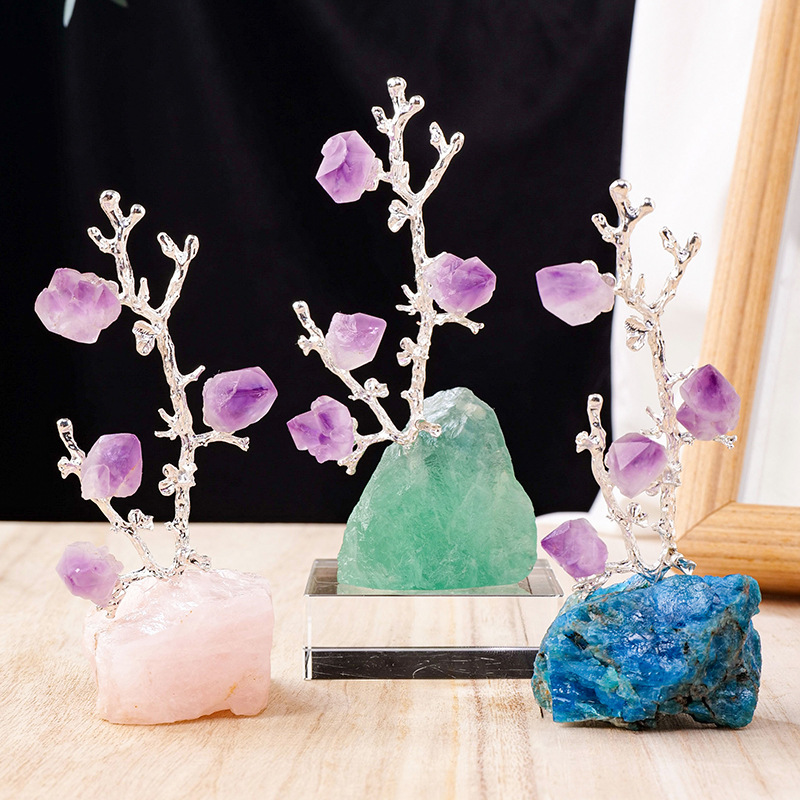 Natural Crystal Raw Stone Flower Tree Decor