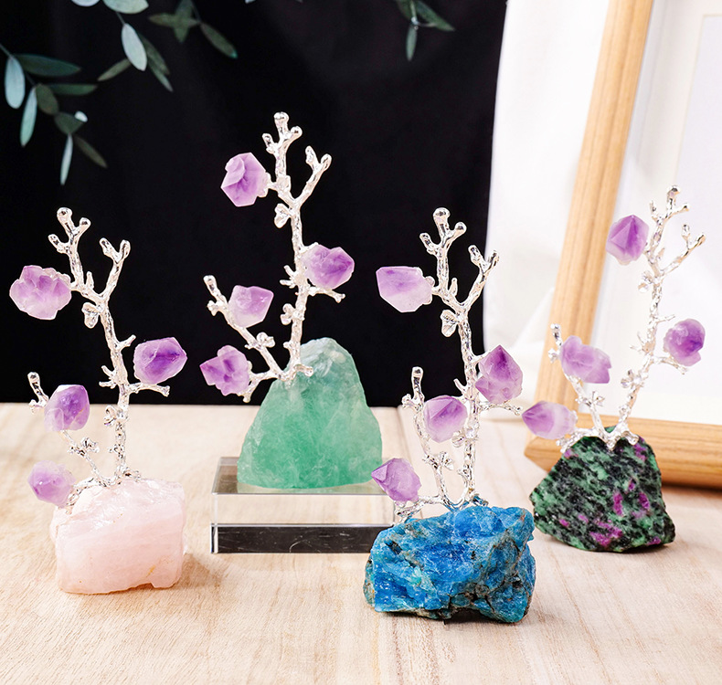 Natural Crystal Raw Stone Flower Tree Decor