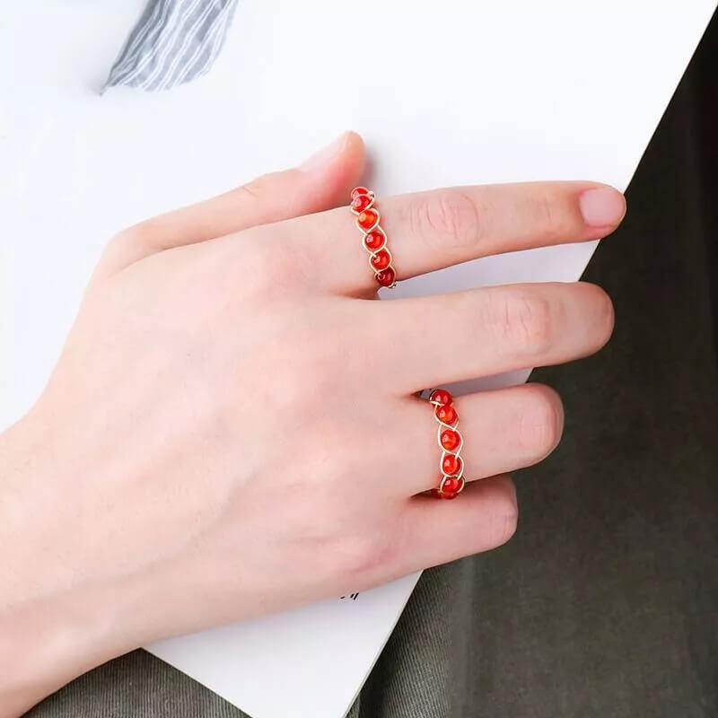 Red Agate Ring With Woven Beads Wholesale - Image 5
