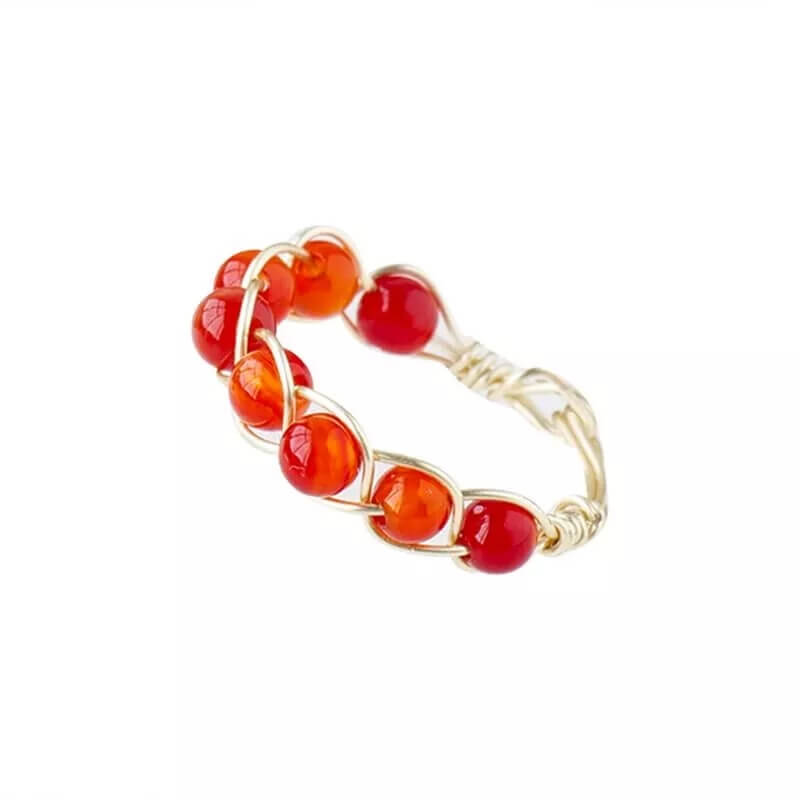 Red Agate Ring With Woven Beads Wholesale - Image 6
