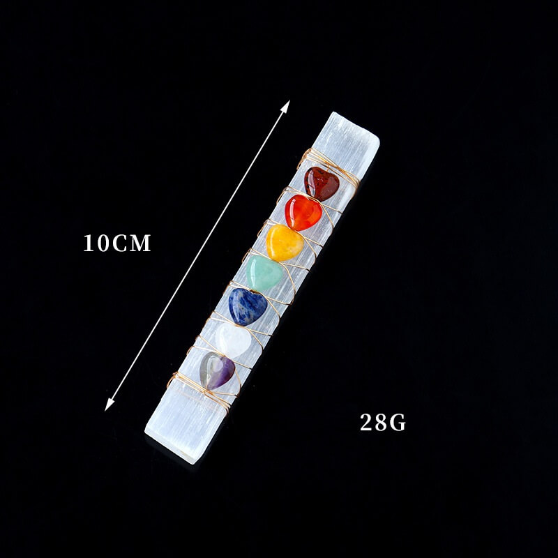 Selenite Crystal With Colorful Heart Stones - Image 4