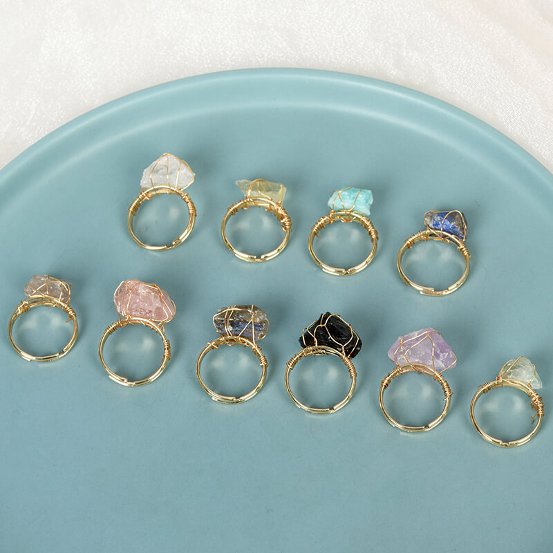 Wire Wrapped Raw Crystal Rings
