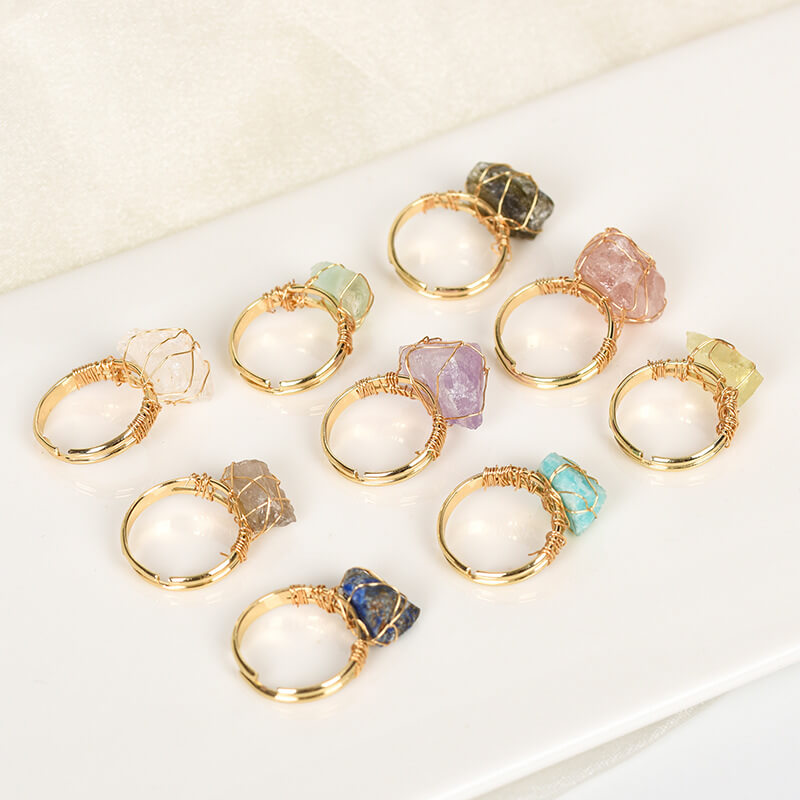 Wire Wrapped Raw Crystal Rings