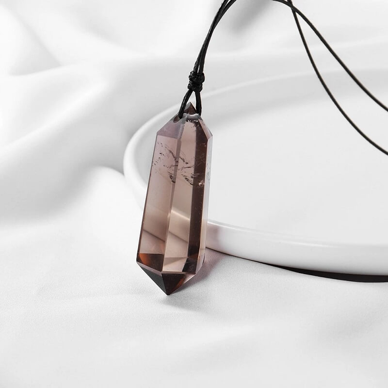 Smoky Quartz Necklace Double Pointed Pendant
