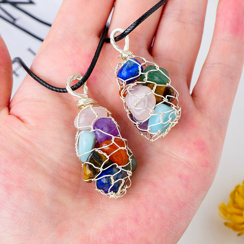 Alternative view of Wholesale Crystal Tumbled Stones Necklace Copper Wire Mesh