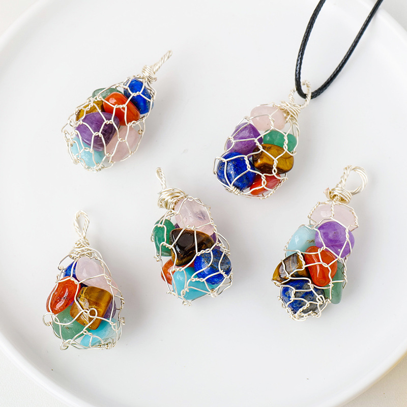 Wholesale Crystal Tumbled Stones Necklace Copper Wire Mesh - Image 4