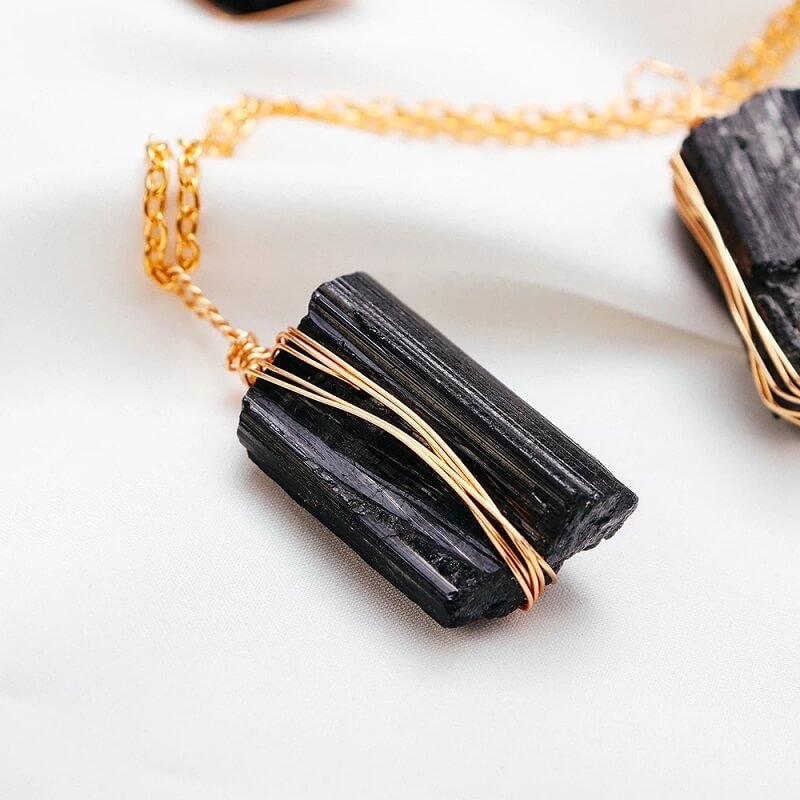Black Tourmaline Necklace Bulk Gold Wire Chain