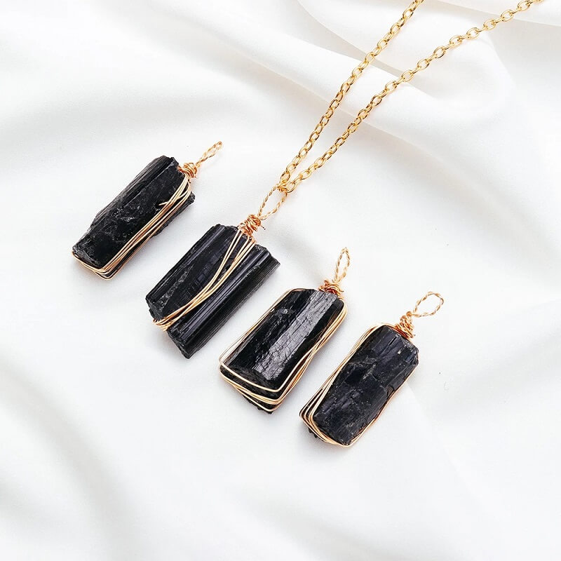 Black Tourmaline Necklace Bulk Gold Wire Chain - Image 3
