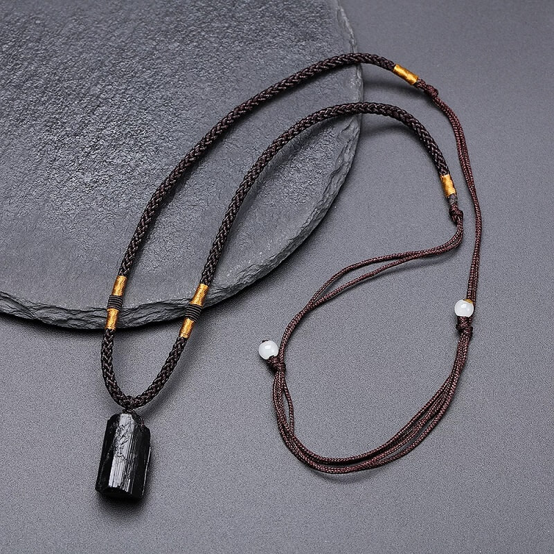 Alternative view of Black Tourmaline Necklace Raw Stones