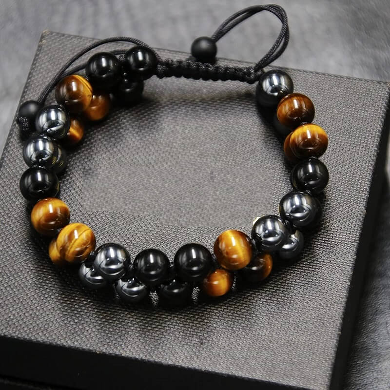 Alternative view of Black Obsidian Hematite Tiger Eye Bracelet Energy Beads