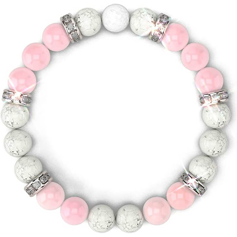 Alternative view of Rose Quartz Bracelet In Bulk White Lava Beads