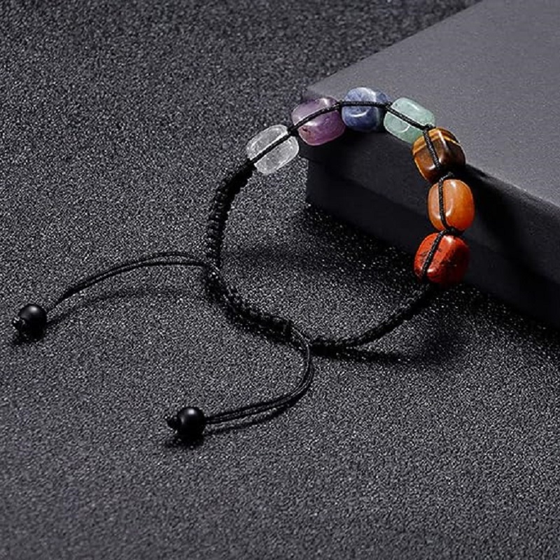 Alternative view of 7 Chakra Braided Bracelets Reiki Stones
