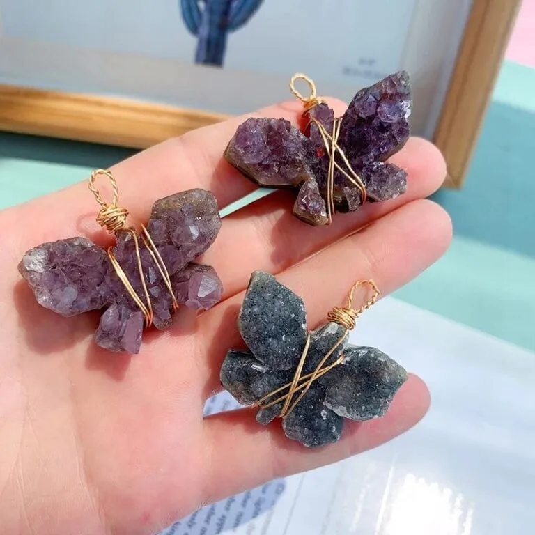Alternative view of Amethyst Butterfly Necklace Cluster Stone With Gold Wire