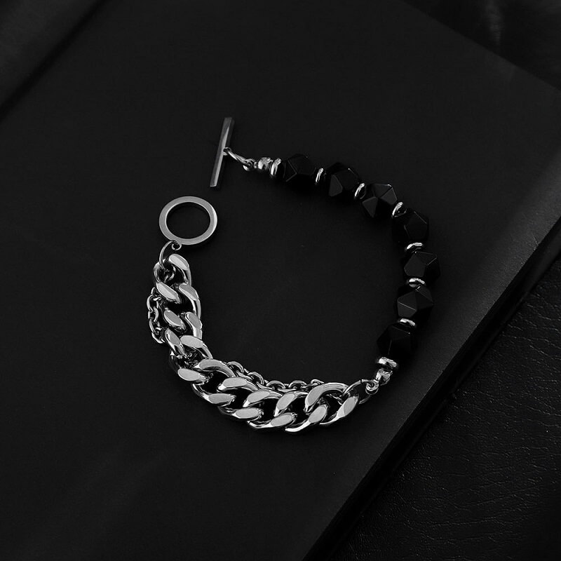 Alternative view of Black Obsidian Bracelet Sliver Chain Wholesale