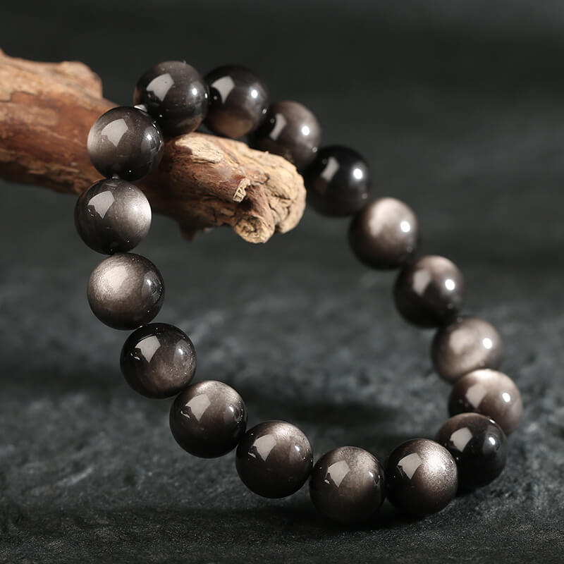 Black Silver Obsidian Bracelet Wholesale Jewelry