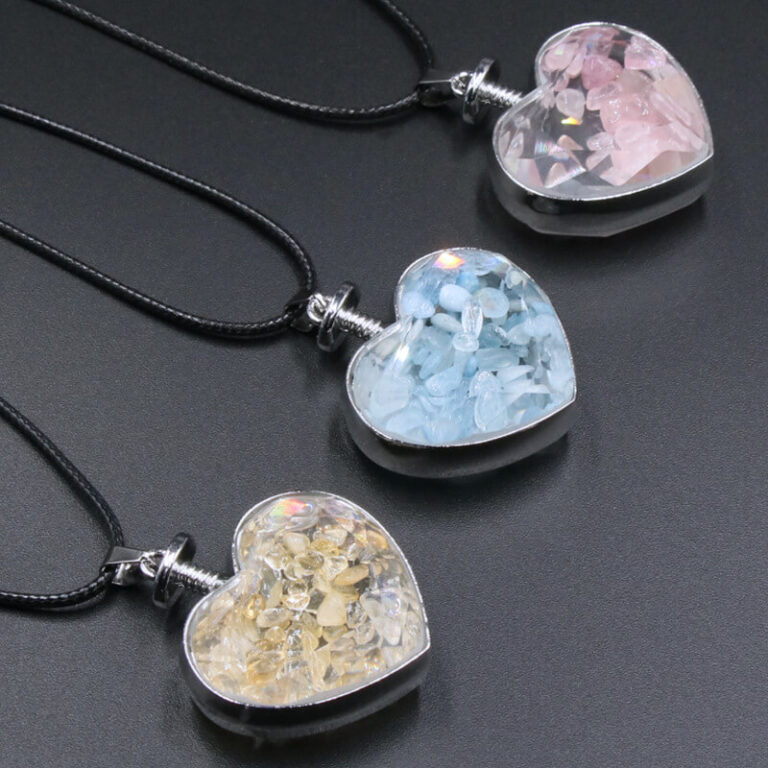 Heart Perfume Bottle Necklace With Crystal Gravel