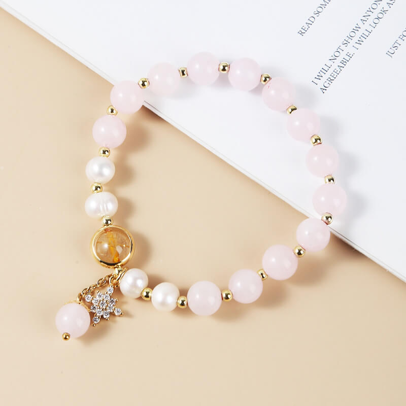 Rose Quartz Bracelet Pearl Gemstone Jewelry
