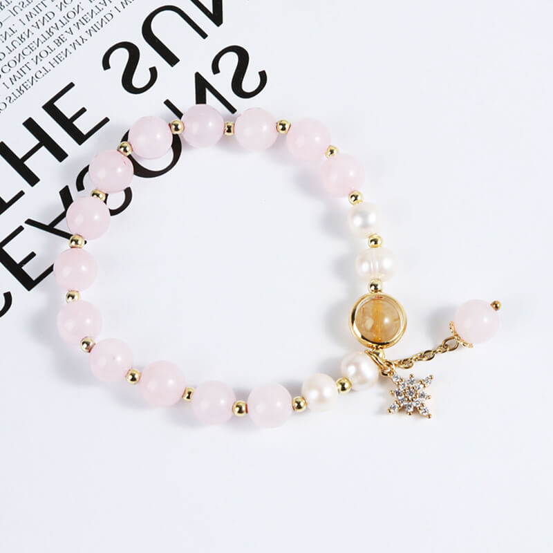 Alternative view of Rose Quartz Bracelet Pearl Gemstone Jewelry