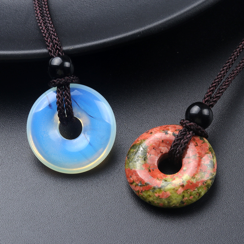 Round Buckle Necklaces Crystal Peace Circle Jewelry