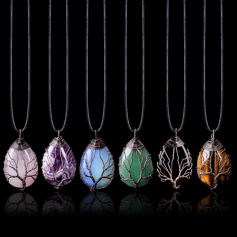 Water Drop Necklace Tree Life Wrapped Crystal Wholesale - Image 3