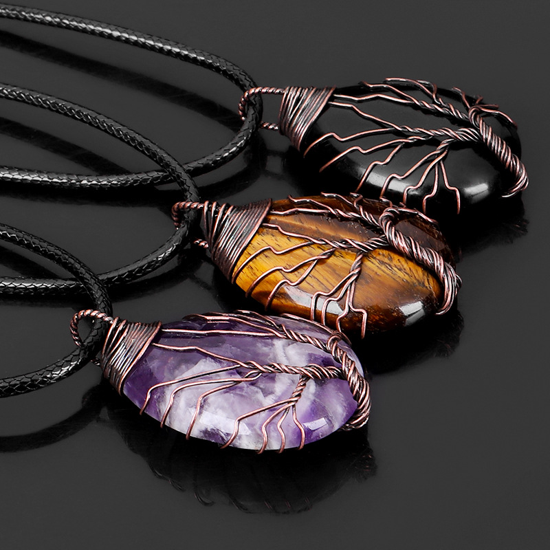 Water Drop Necklace Tree Life Wrapped Crystal Wholesale