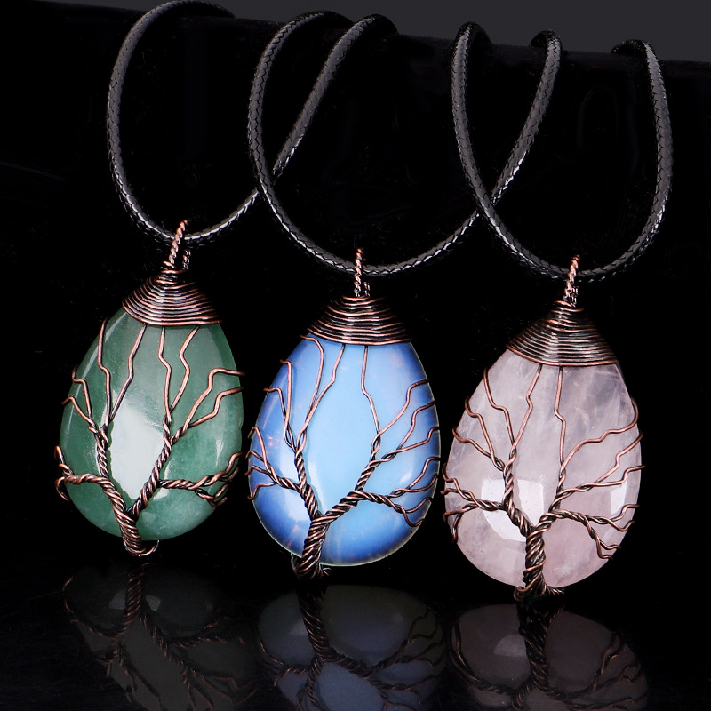 Water Drop Necklace Tree Life Wrapped Crystal Wholesale - Image 4