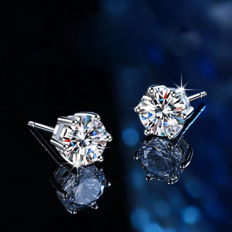 1 Carat Moissanite Earrings 6 Prong 925 Sterling Silver