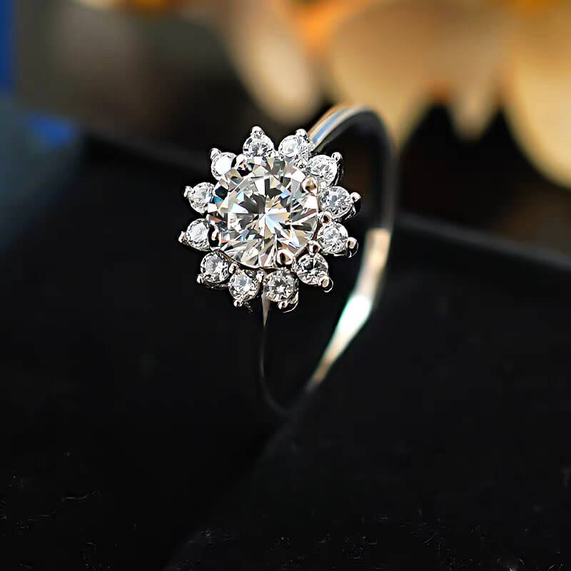 Alternative view of D Color Flower Moissanite Ring 925 Silver Gold Plated