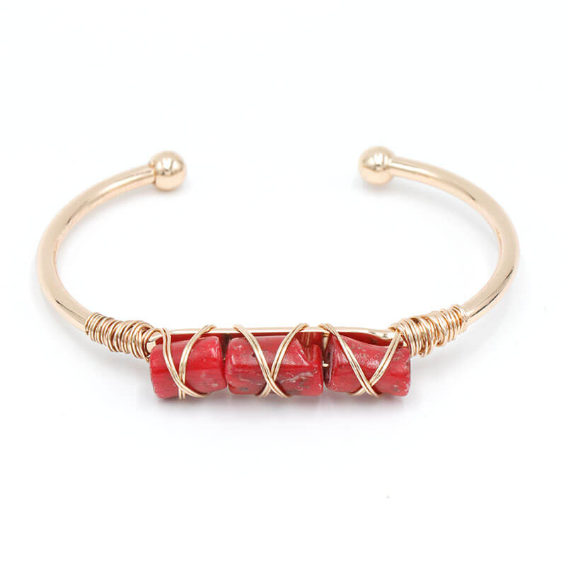 Vintage Boho Style Raw Stone Bracelet Red coral