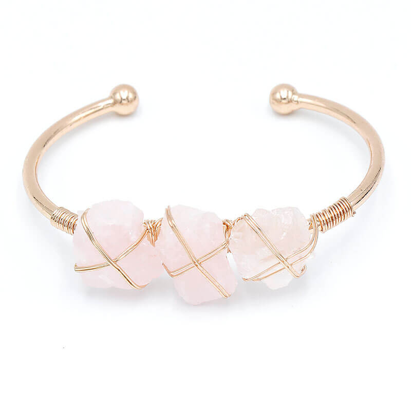 Vintage Boho Style Raw Stone Bracelet Pink crystal