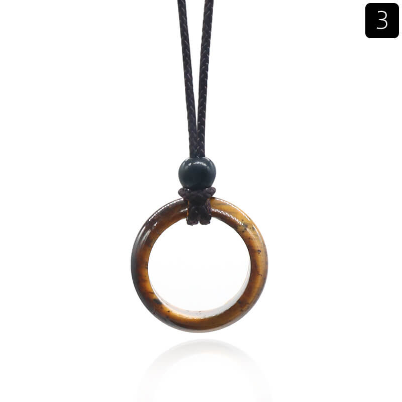 Natural Crystal Ring Pendant Necklace Tiger Eye