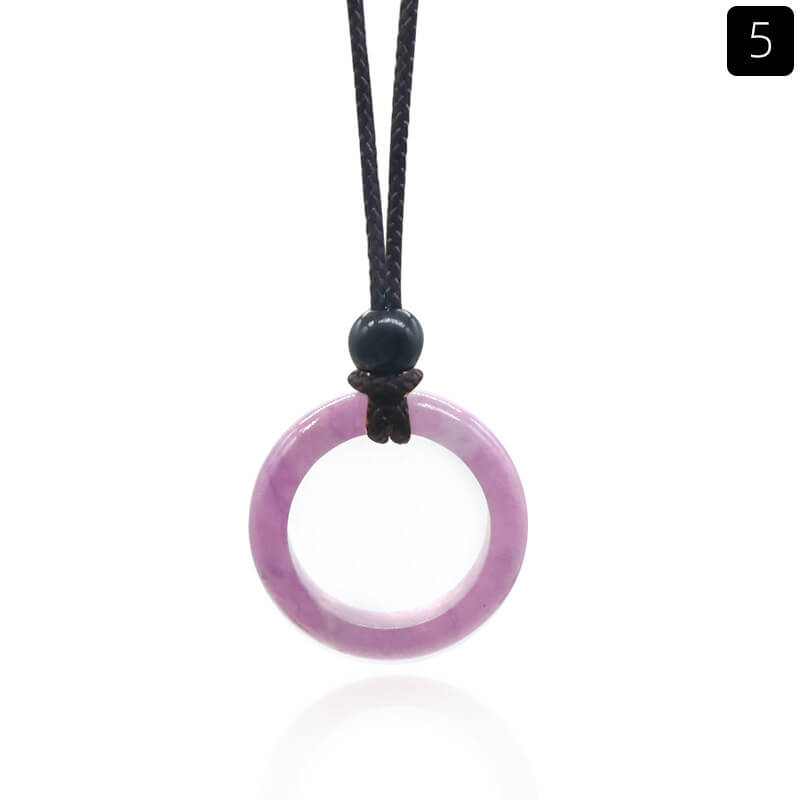 Natural Crystal Ring Pendant Necklace Lepidolite
