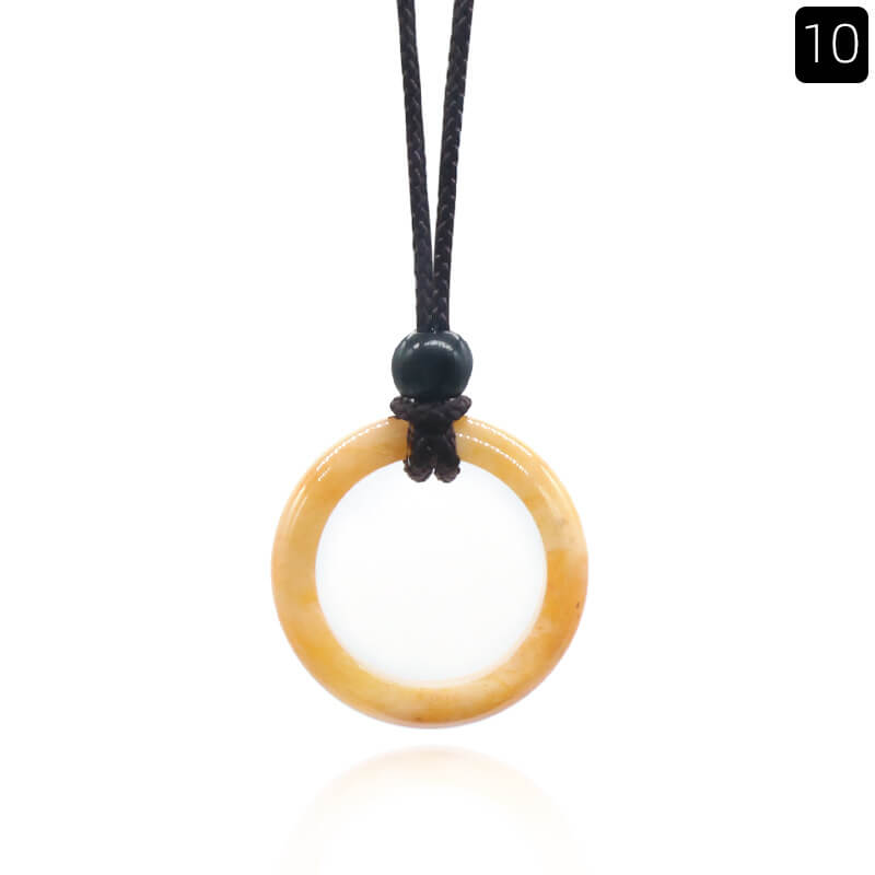Natural Crystal Ring Pendant Necklace Yellow Jade