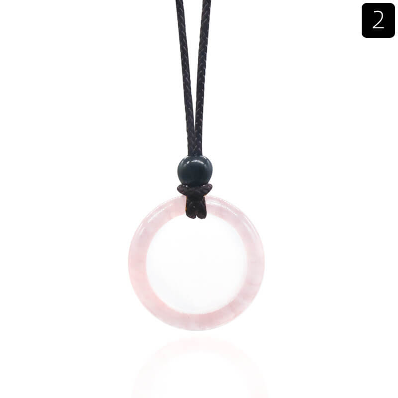Natural Crystal Ring Pendant Necklace Rose Quartz