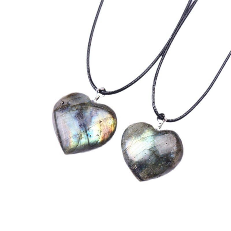 Alternative view of Natural Heart Shaped Labradorite Necklace Bulk