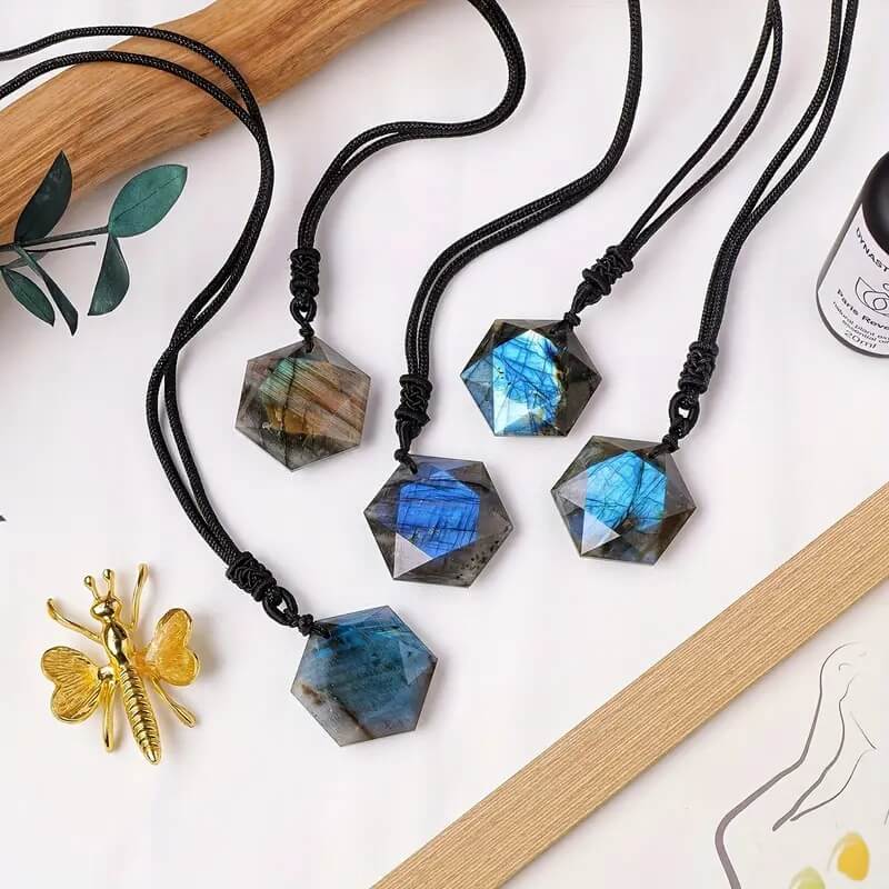 1Pc Geometric Blue Labradorite Pendant Necklace